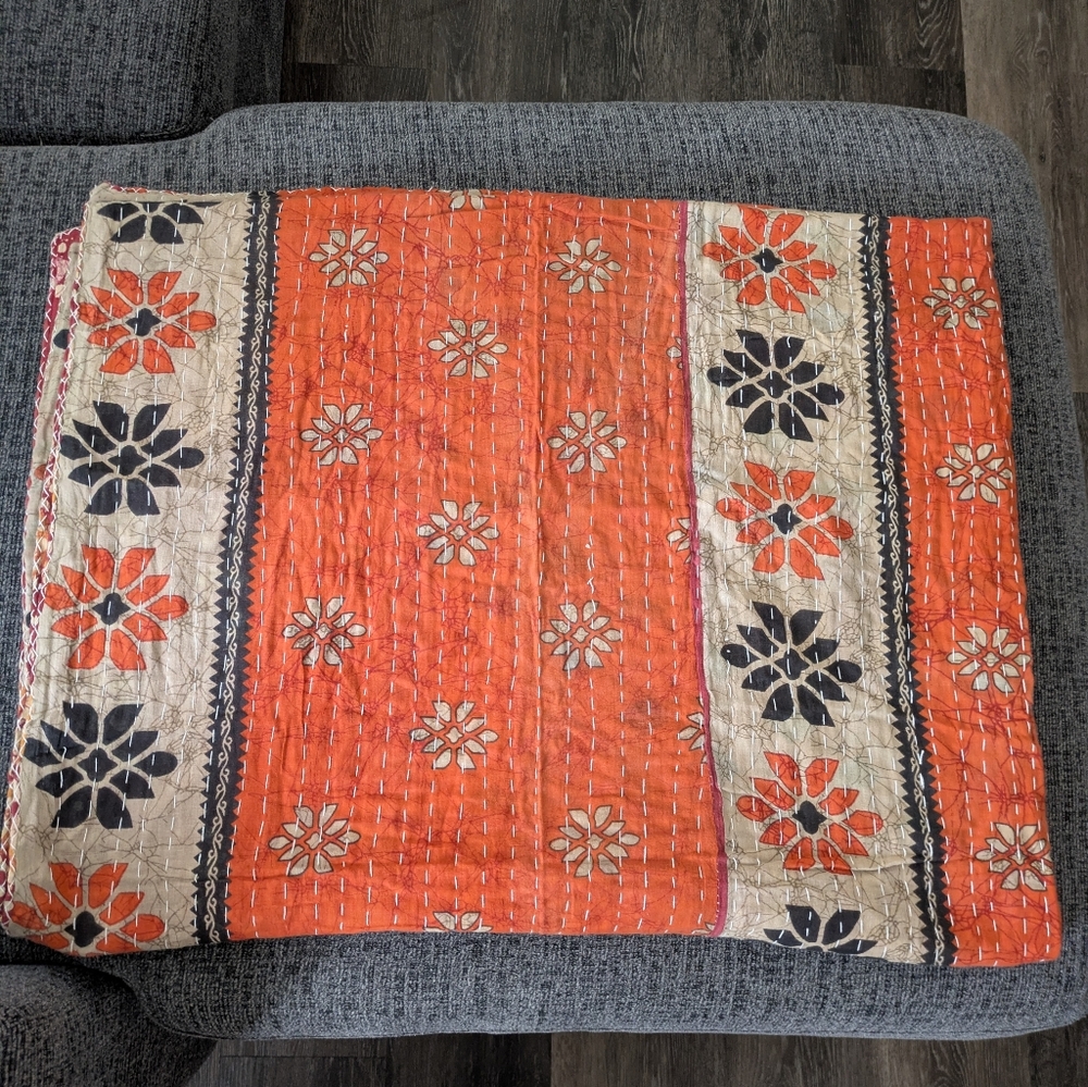 Vintage Kantha Quilt - 100% Cotton, 85x55"